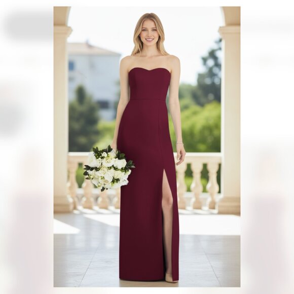 NWOT After Six X Nordstrom Spaghetti Strap V-Back Crepe Gown with Front Slit - Picture 1 of 9